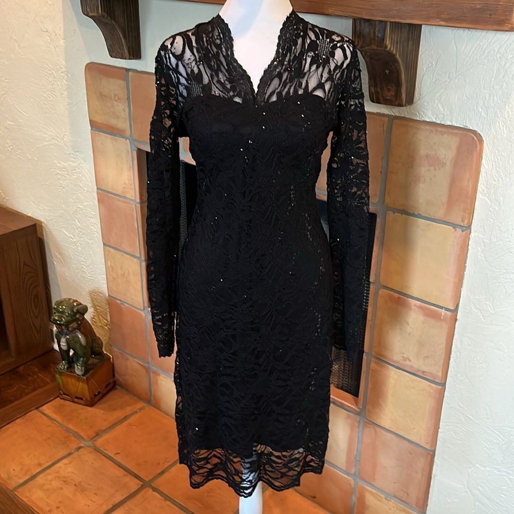 MARINA Black Long Sleeve Lace Dress